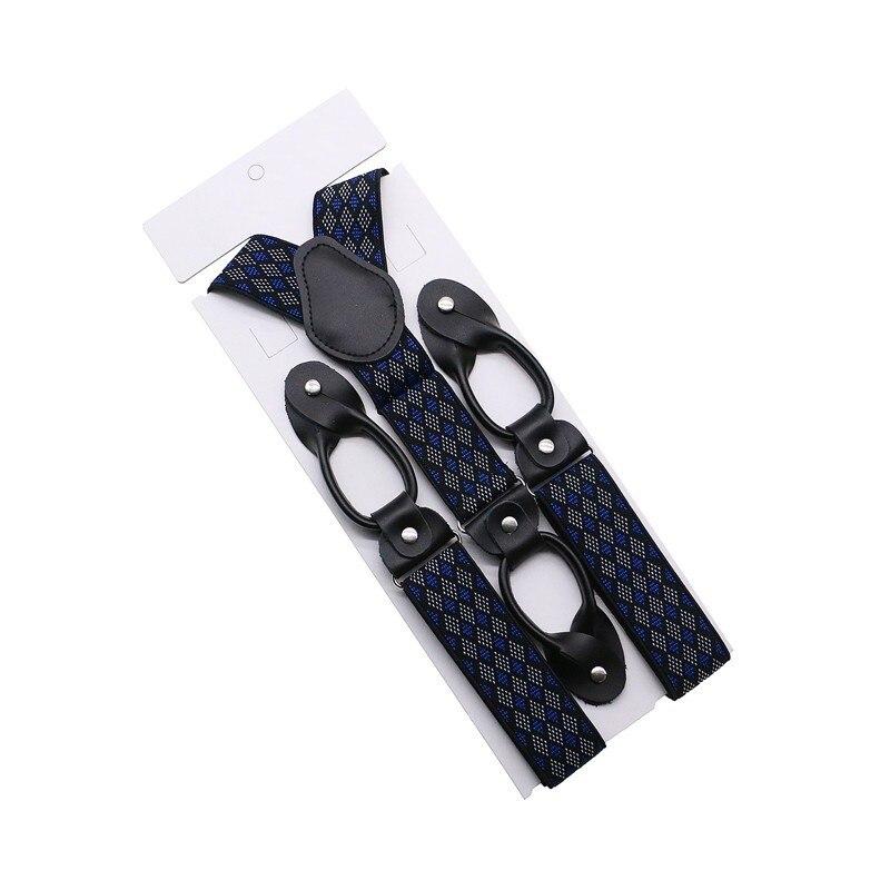 Hugo Black Leather Button End Tuxedo Suspenders 35mm GR Argyle Blue 