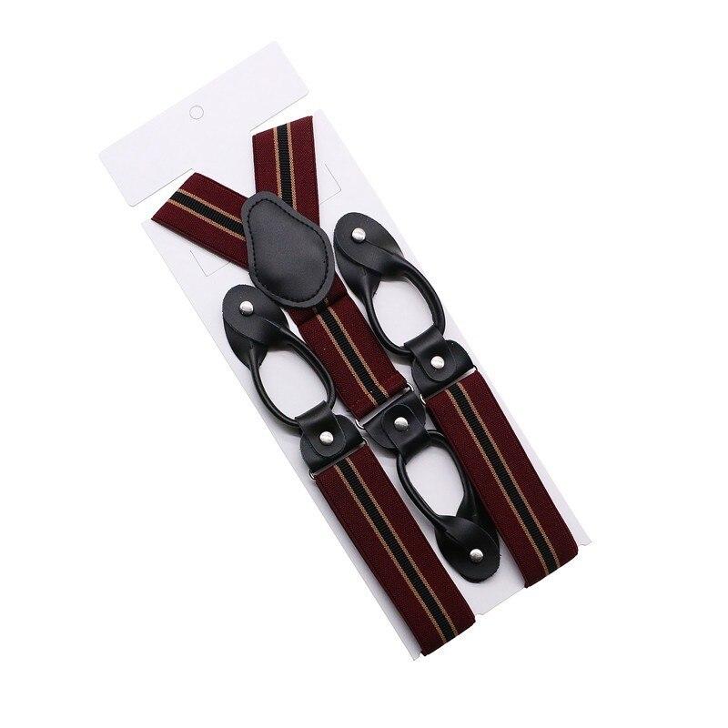 Hugo Black Leather Button End Tuxedo Suspenders 35mm GR Dark Red Striped 