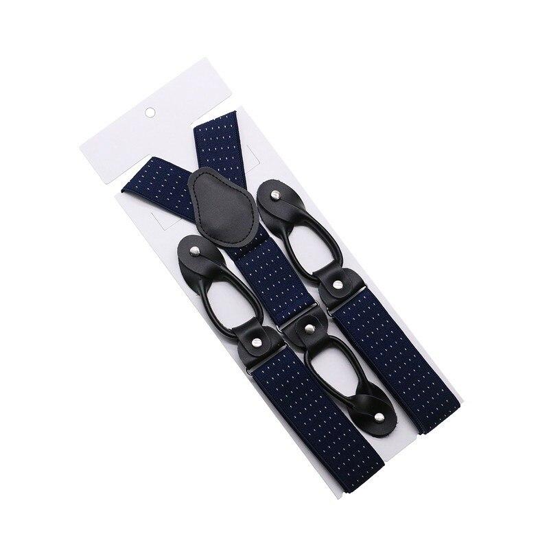 Hugo Black Leather Button End Tuxedo Suspenders 35mm GR Pin Dot Blue 