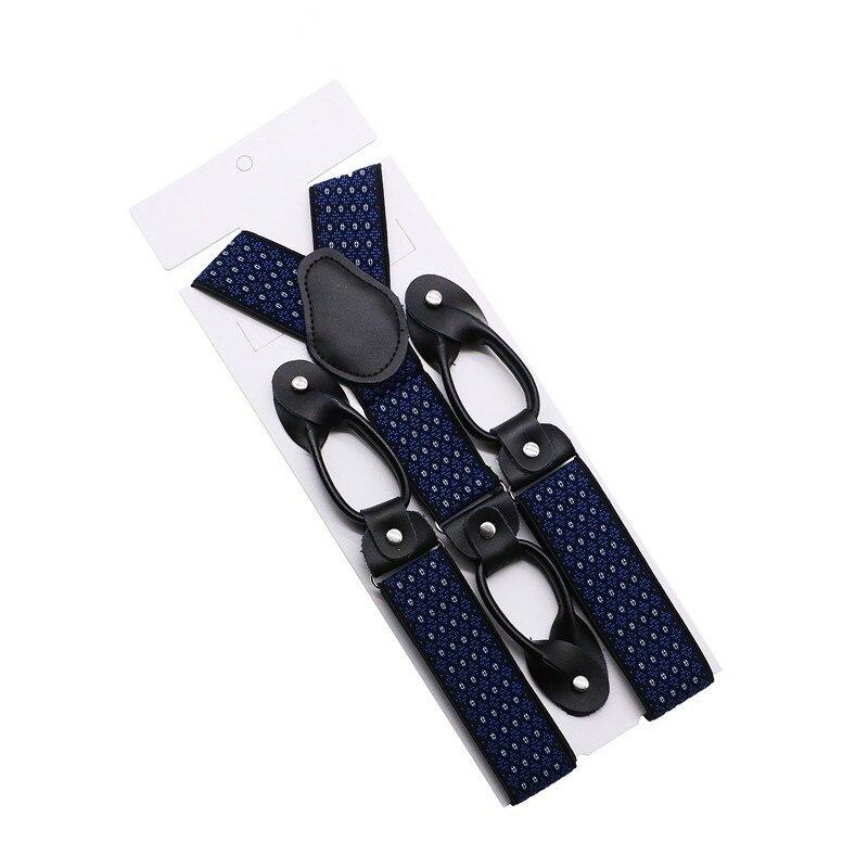 Hugo Black Leather Button End Tuxedo Suspenders 35mm GR Pin Dot Navy Blue 