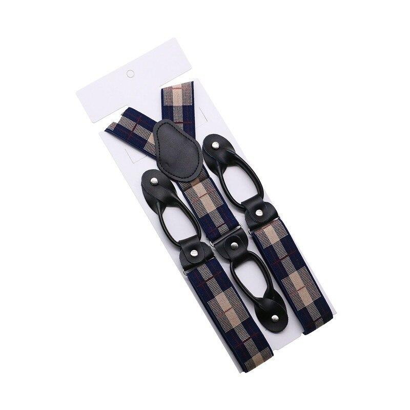 Hugo Black Leather Button End Tuxedo Suspenders 35mm GR Tartan Plaid Beige 