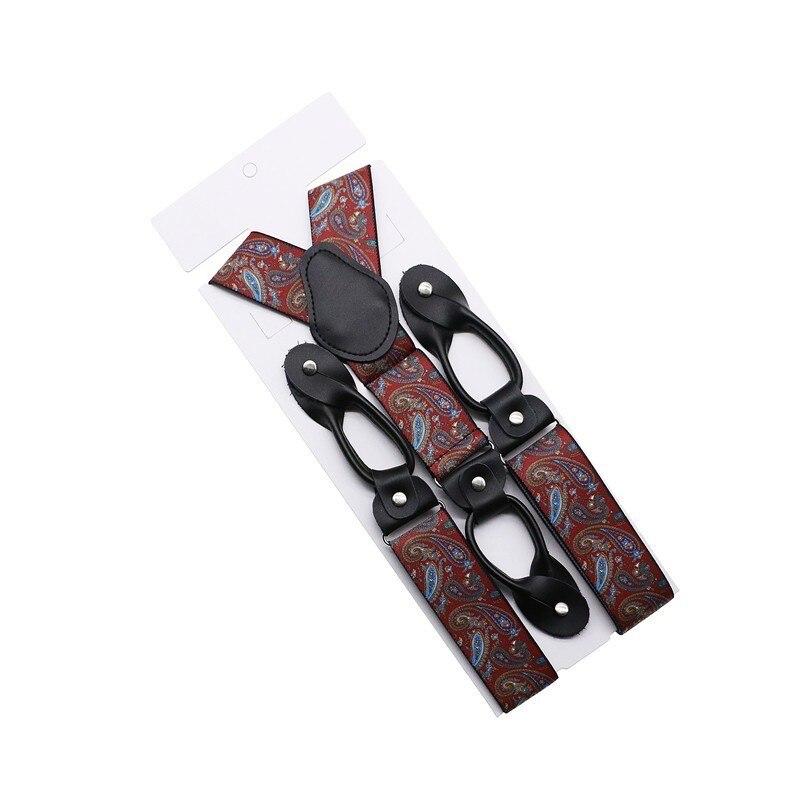 Hugo Black Leather Button End Tuxedo Suspenders 35mm GR Wine Red Paisley 