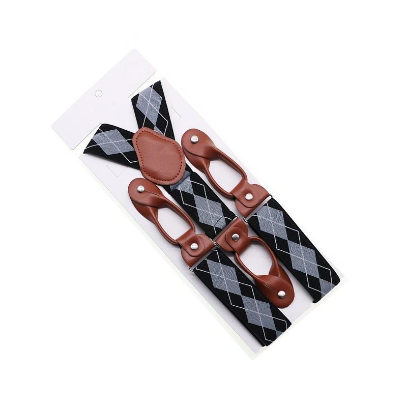 Hugo Brown Leather Button End Tuxedo Suspenders 35mm GR Argyle Black 