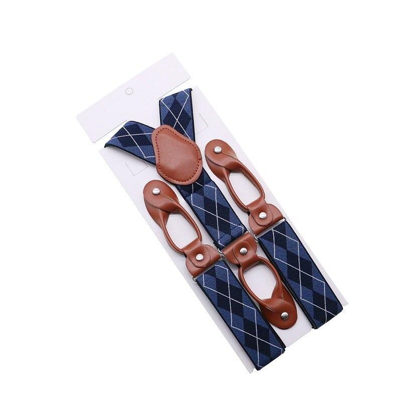 Hugo Brown Leather Button End Tuxedo Suspenders 35mm GR Argyle Blue 