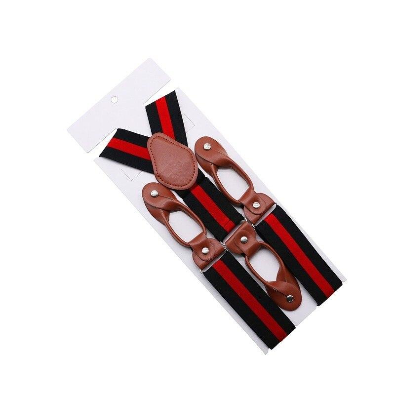 Hugo Brown Leather Button End Tuxedo Suspenders 35mm GR Black & Red Striped 