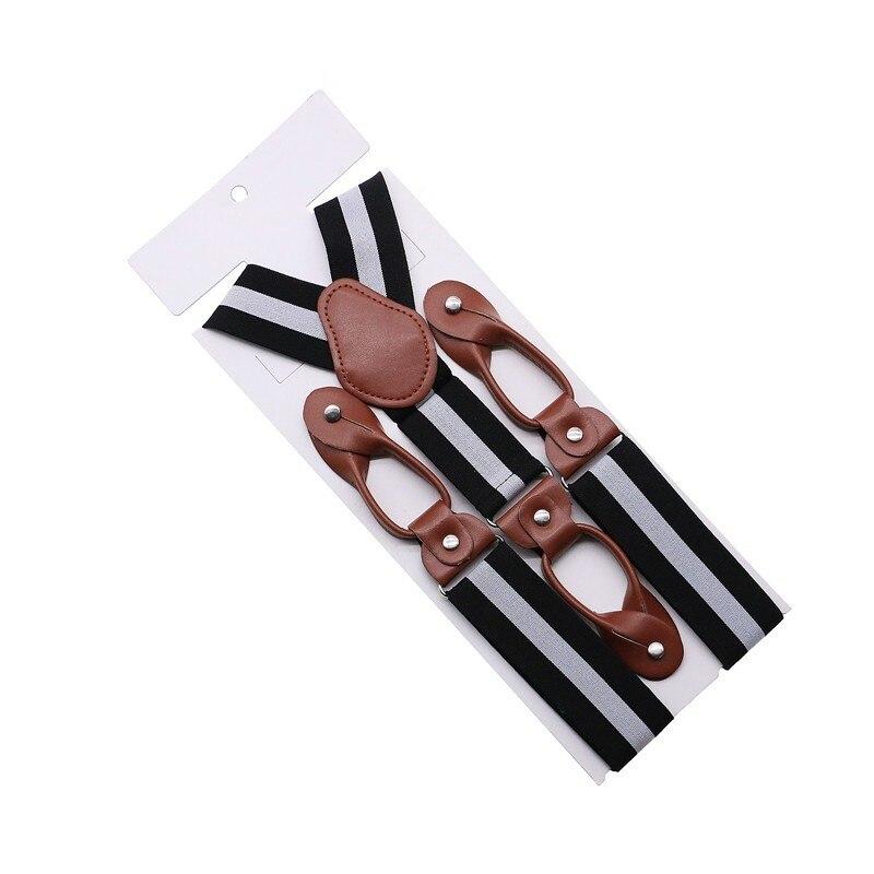 Hugo Brown Leather Button End Tuxedo Suspenders 35mm GR Black & White Striped 
