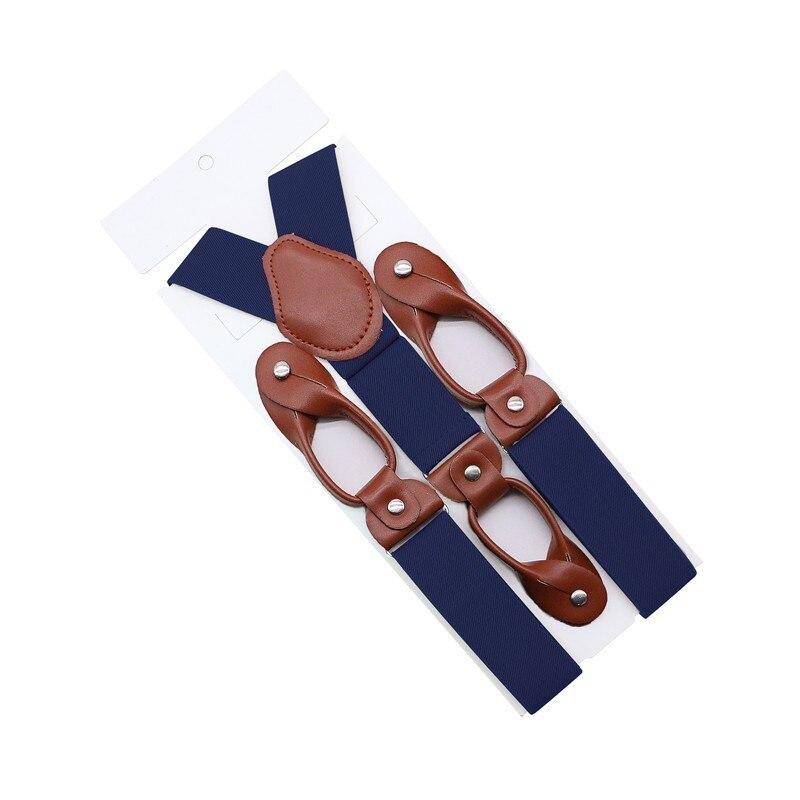 Hugo Brown Leather Button End Tuxedo Suspenders 35mm GR Blue 