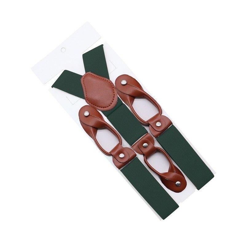 Hugo Brown Leather Button End Tuxedo Suspenders 35mm GR Dark Green 