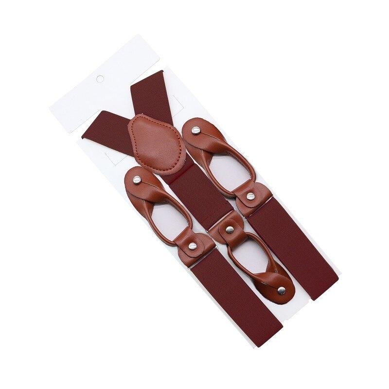 Hugo Brown Leather Button End Tuxedo Suspenders 35mm GR Dark Red 
