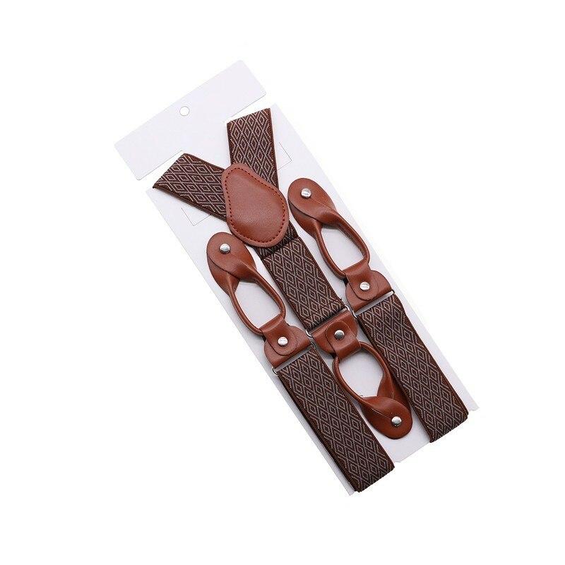 Hugo Brown Leather Button End Tuxedo Suspenders 35mm GR Geometric Brown 