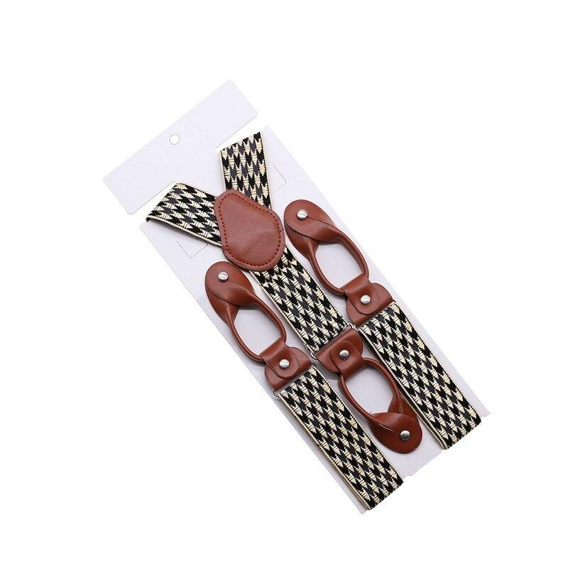 Hugo Brown Leather Button End Tuxedo Suspenders 35mm GR Houndstooth 