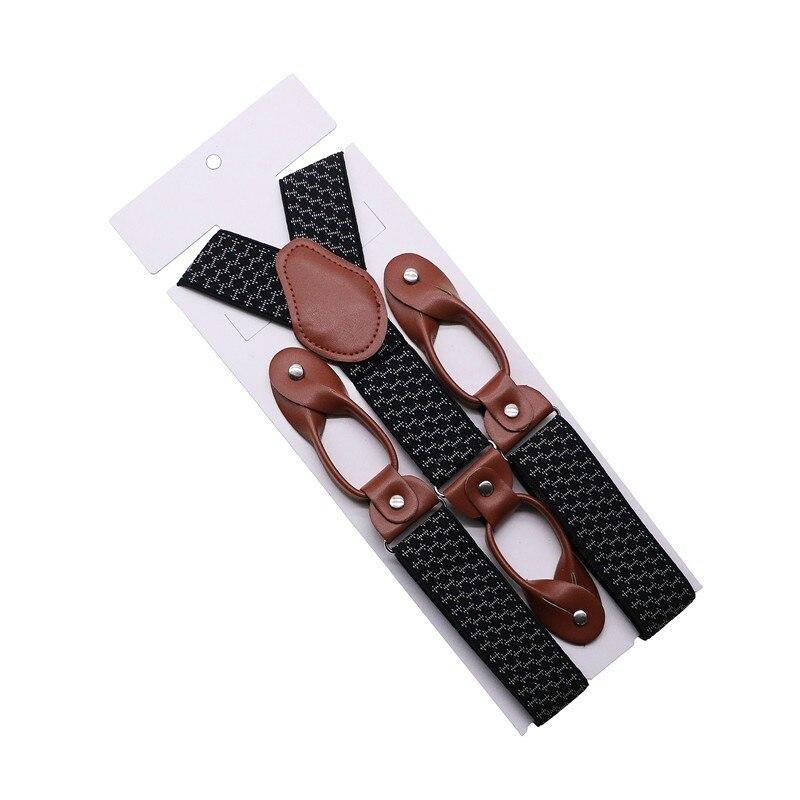 Hugo Brown Leather Button End Tuxedo Suspenders 35mm GR Jacquard Black 