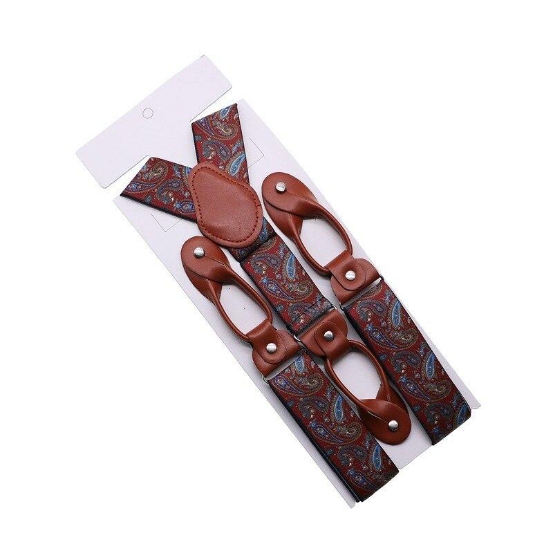 Hugo Brown Leather Button End Tuxedo Suspenders 35mm GR Paisley Wine Red 