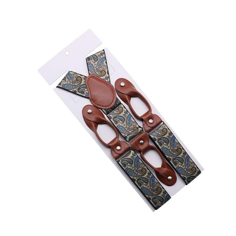 Hugo Brown Leather Button End Tuxedo Suspenders 35mm GR Paisley Yellow 