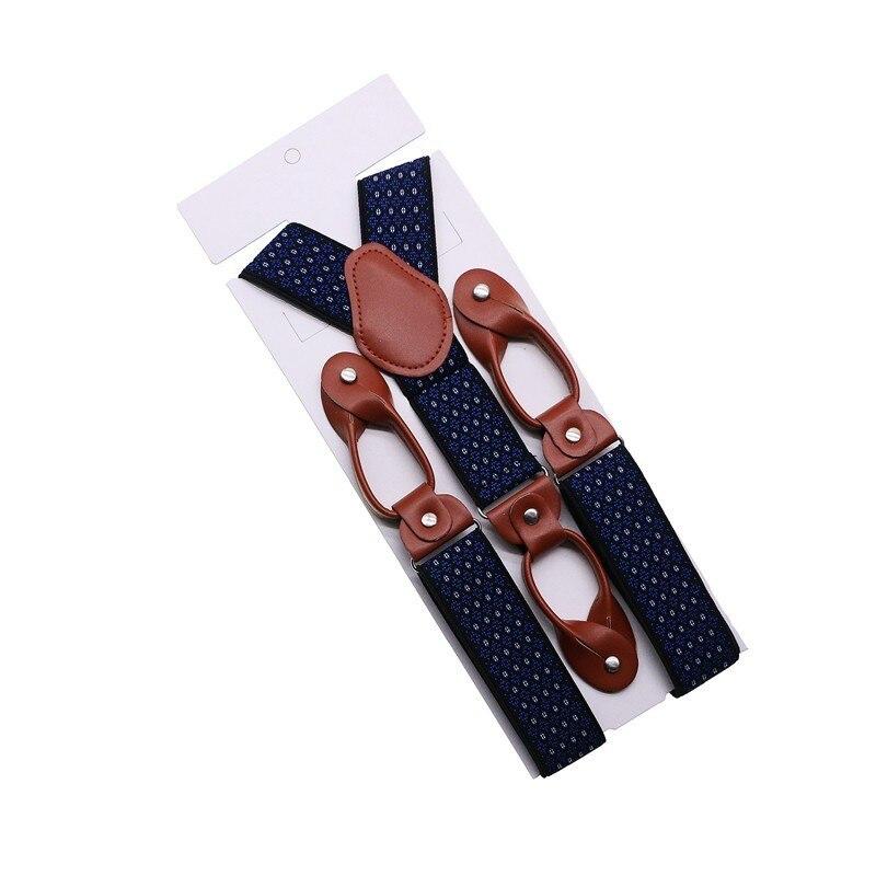 Hugo Brown Leather Button End Tuxedo Suspenders 35mm GR Pin Dot Blue 