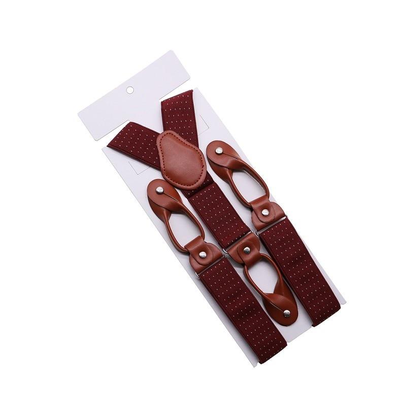 Hugo Brown Leather Button End Tuxedo Suspenders 35mm GR Pin Dot Red 