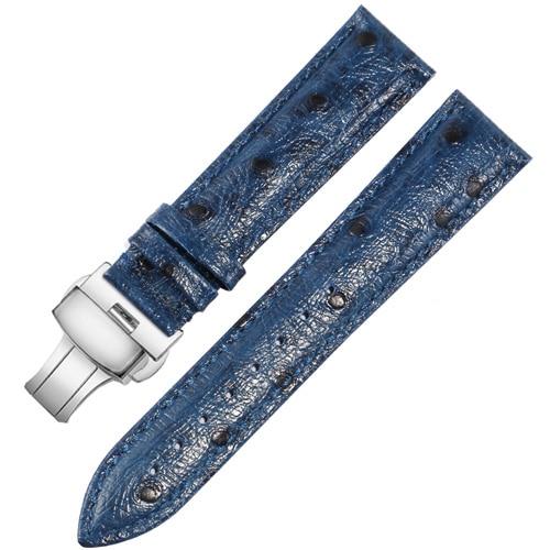 Iris Ostrich Pattern Leather Watch Strap With Deployant Clasp GR Blue 18mm 