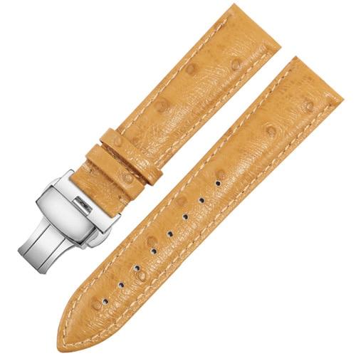 Iris Ostrich Pattern Leather Watch Strap With Deployant Clasp GR light yellow B 18mm 
