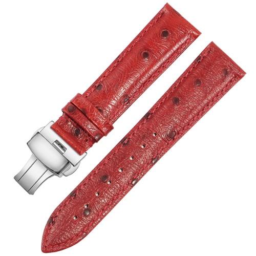 Iris Ostrich Pattern Leather Watch Strap With Deployant Clasp GR Red 18mm 