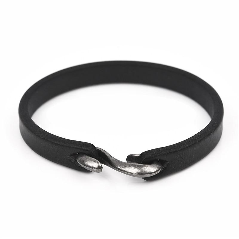 Jacob Silver-Tone Hook Leather Bracelet GR Black 18.5cm 