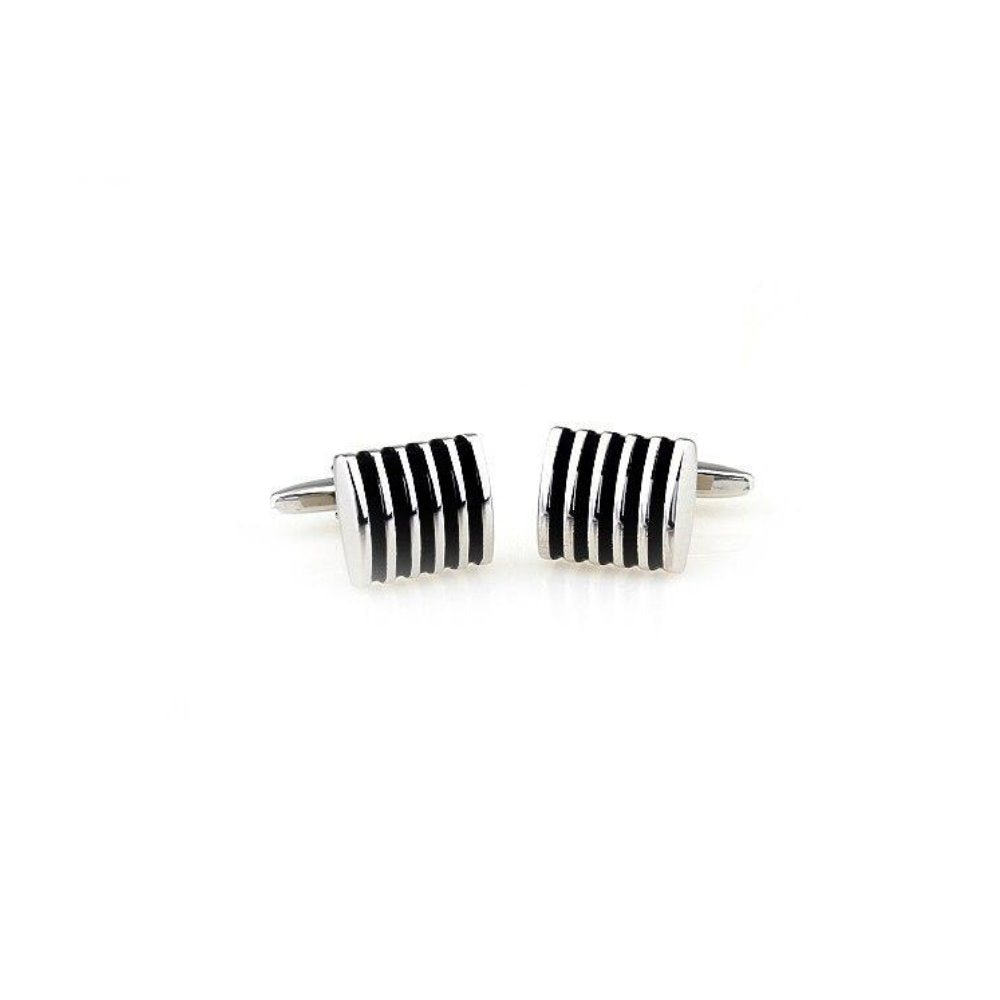 Jacque Silver-Tone Vertical Stripe Cufflinks GR Black 