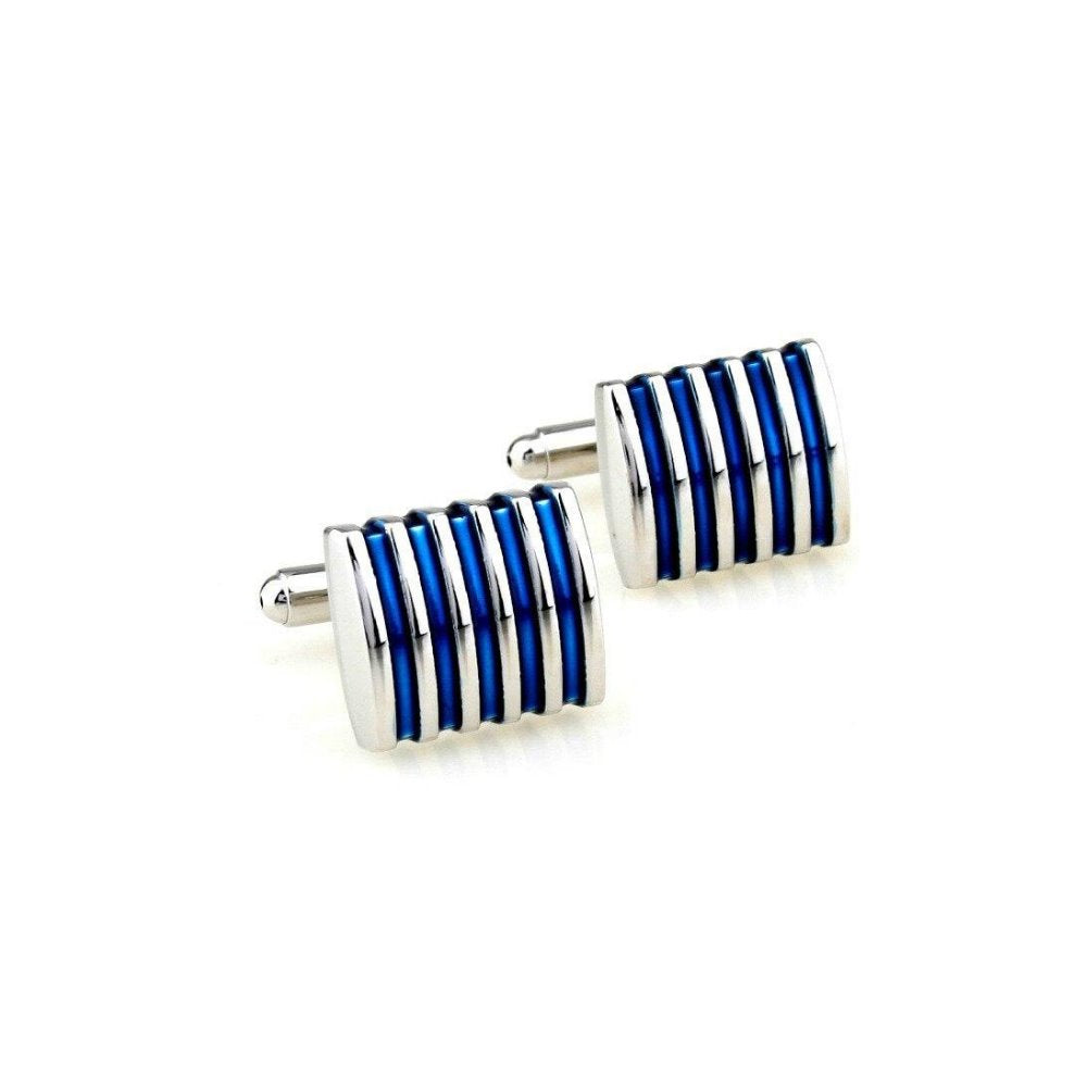 Jacque Silver-Tone Vertical Stripe Cufflinks GR Blue 