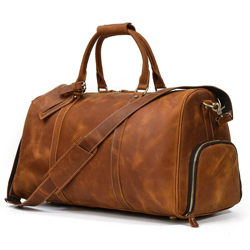 Jonathan Crazy Horse Leather Duffel Bag With Shoe Pocket GR Brown 53cm 