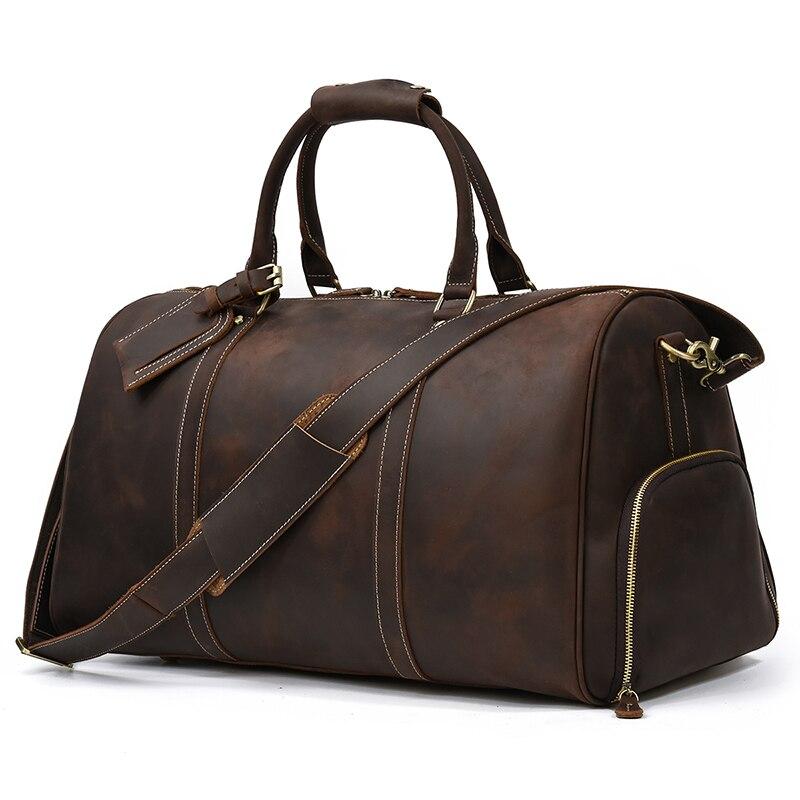 Jonathan Crazy Horse Leather Duffel Bag With Shoe Pocket GR Dark Brown 53cm 
