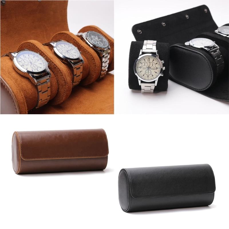 Joseph 3 Slots Solid Watch Roll Travel Leather Case GR 