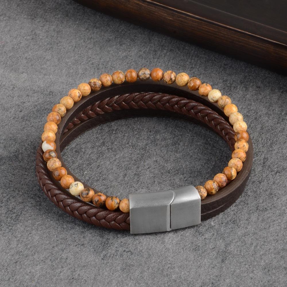 Kenneth Multilayered Leather Bracelet With Magnetic Clasp GR 