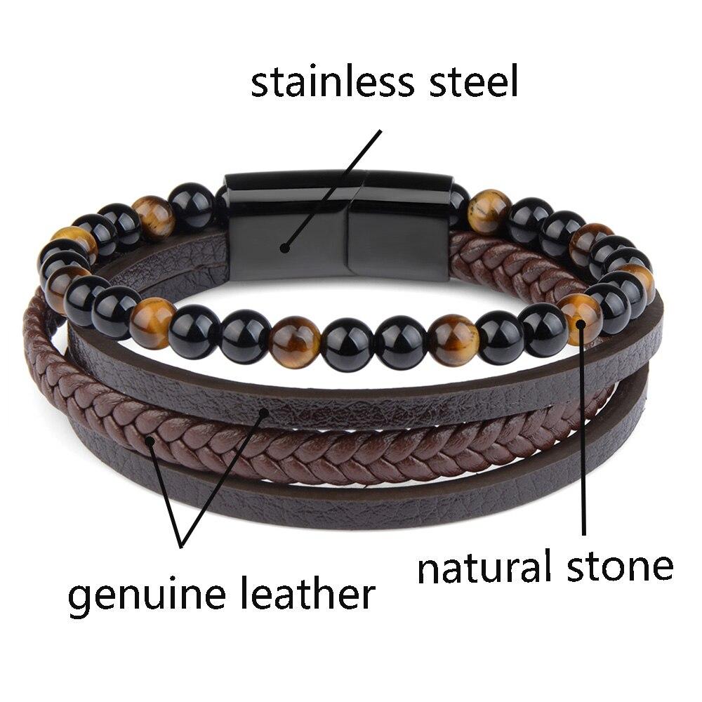 Kenneth Multilayered Leather Bracelet With Magnetic Clasp GR 
