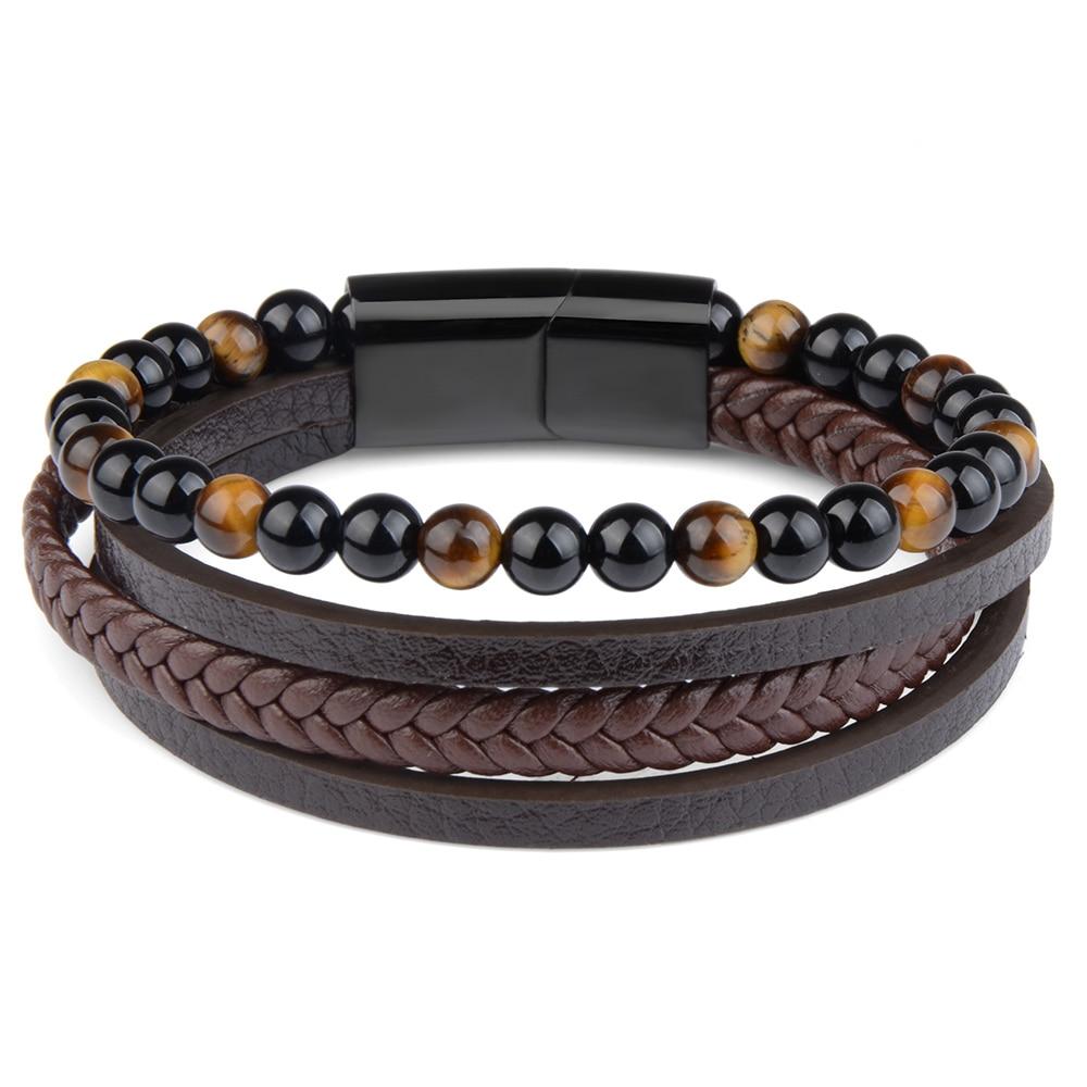 Kenneth Multilayered Leather Bracelet With Magnetic Clasp | Gentleman