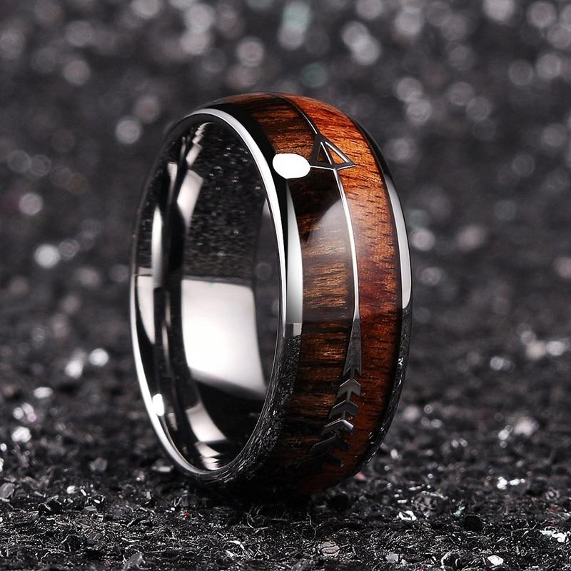 Koa Wood & Tungsten Carbide Arrow Ring GR 