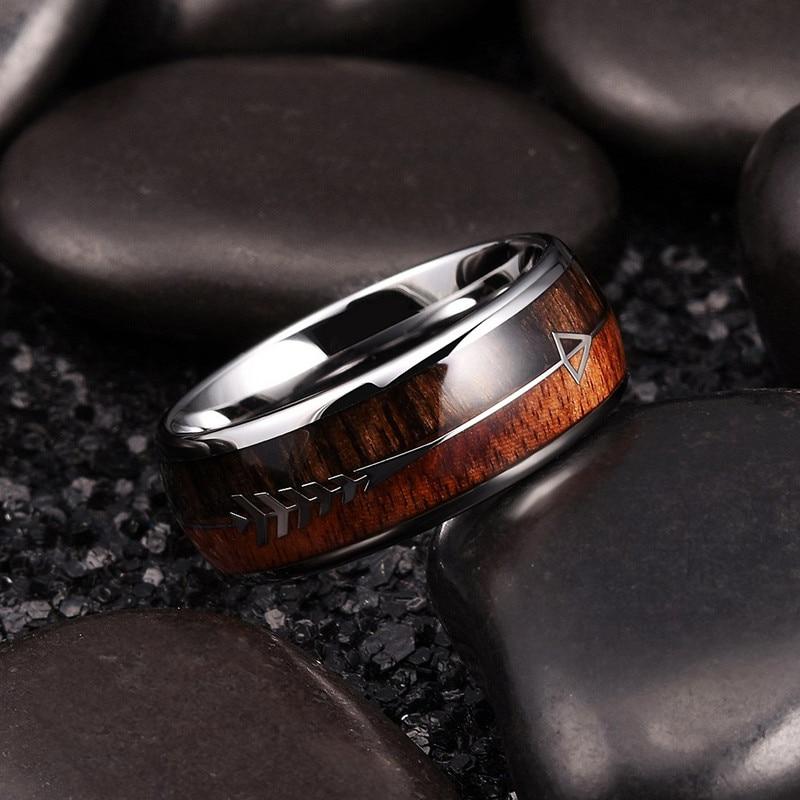 Koa Wood & Tungsten Carbide Arrow Ring GR 