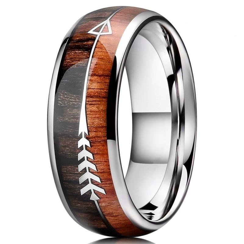 Koa Wood & Tungsten Carbide Arrow Ring GR 6 