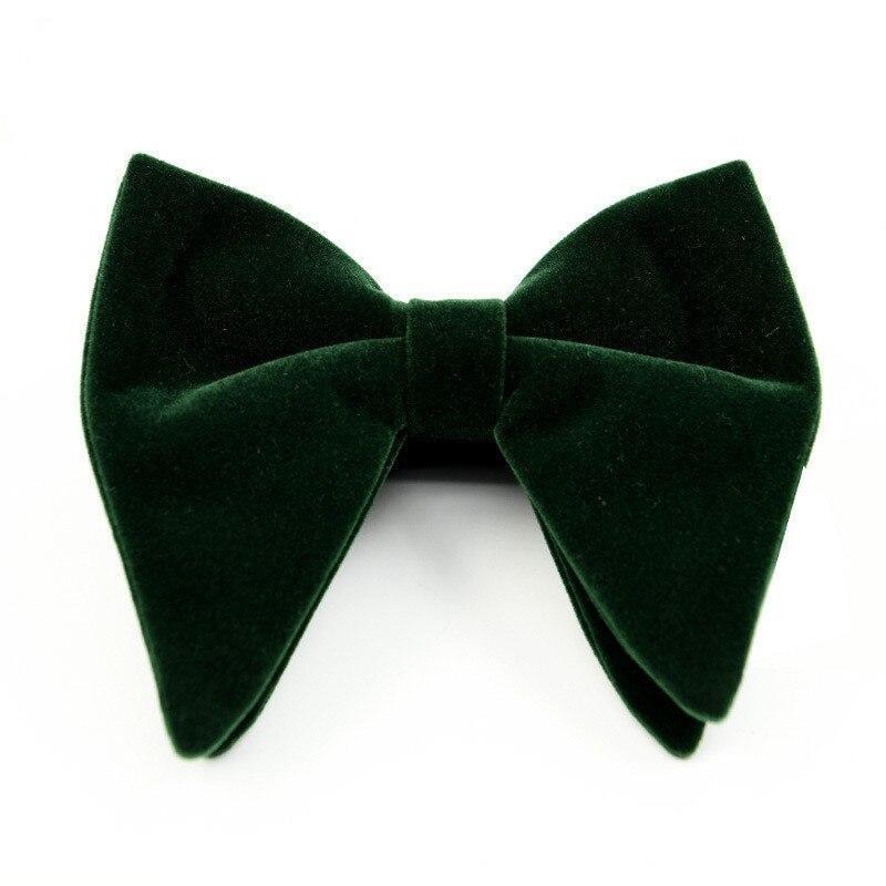Large Velvet Bow Tie Pre-Tied GR Dark Green 