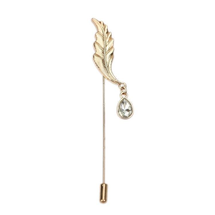 Leaf With Crystal Lapel Pin GR Gold 