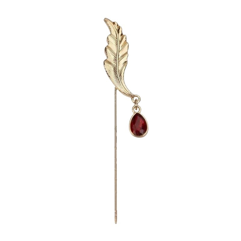 Leaf With Crystal Lapel Pin GR Gold Red 