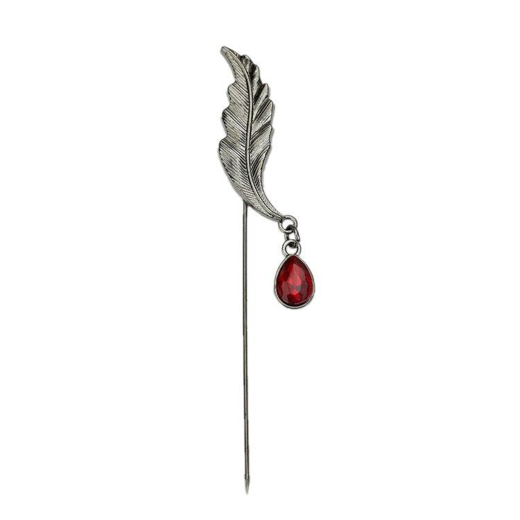 Leaf With Crystal Lapel Pin GR Silver Red 