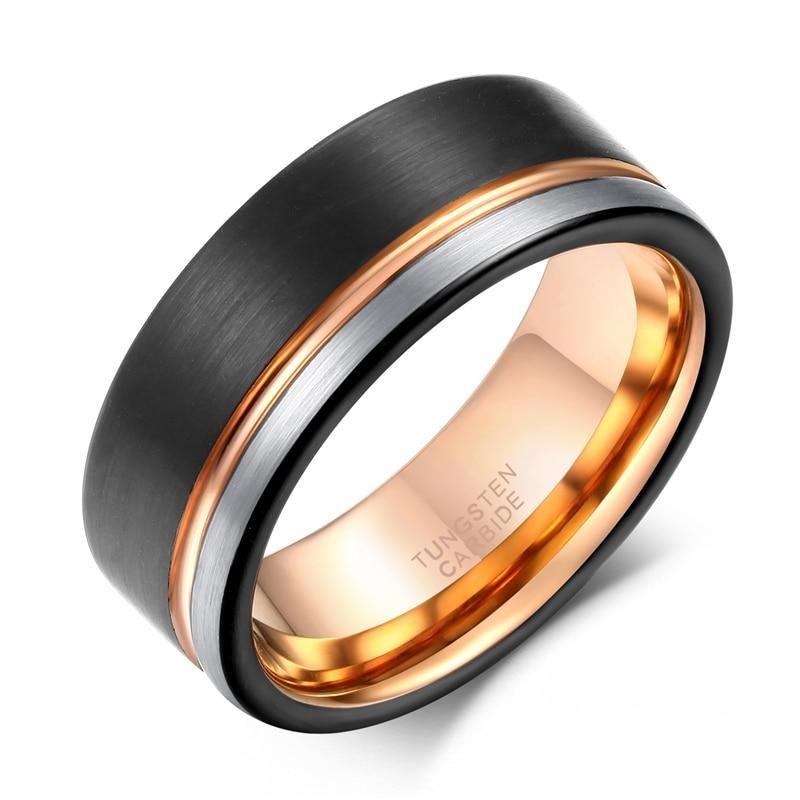 Leonardo Tungsten Carbide & Rose Gold Line Brushed Ring GR 