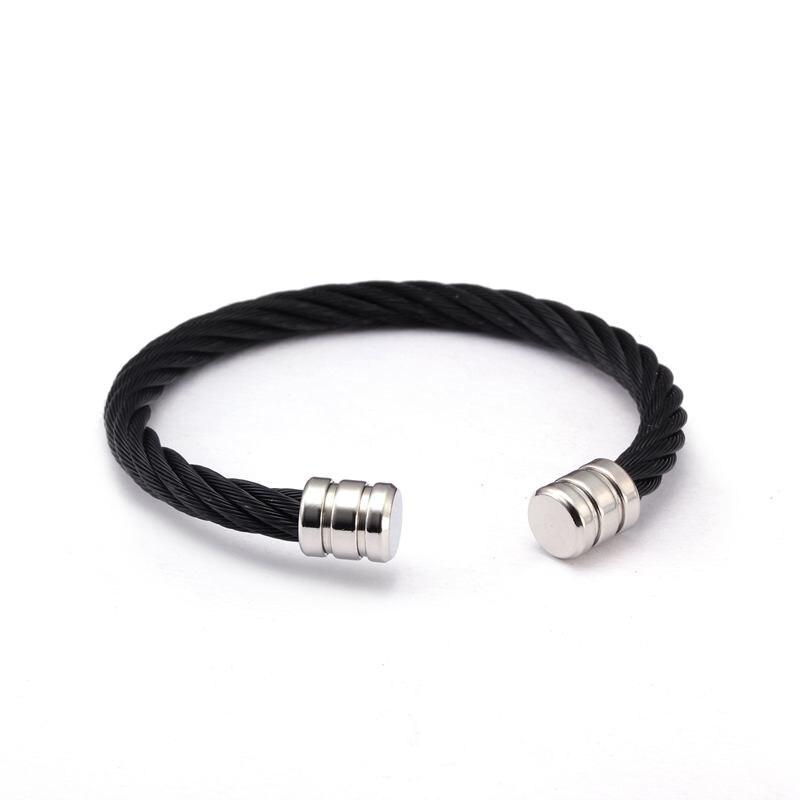 Livigno Ailver-Tone Cuff Bracelet GR Solid Black 20.5cm 