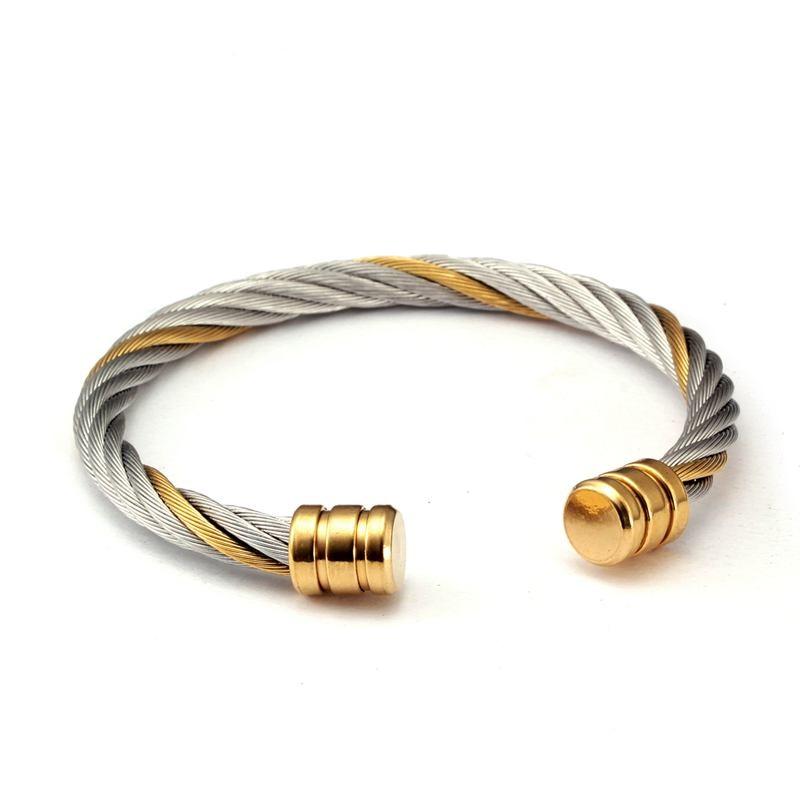 Livigno Gold-Tone Cuff Bracelet GR Silver Striped 17-20cm 