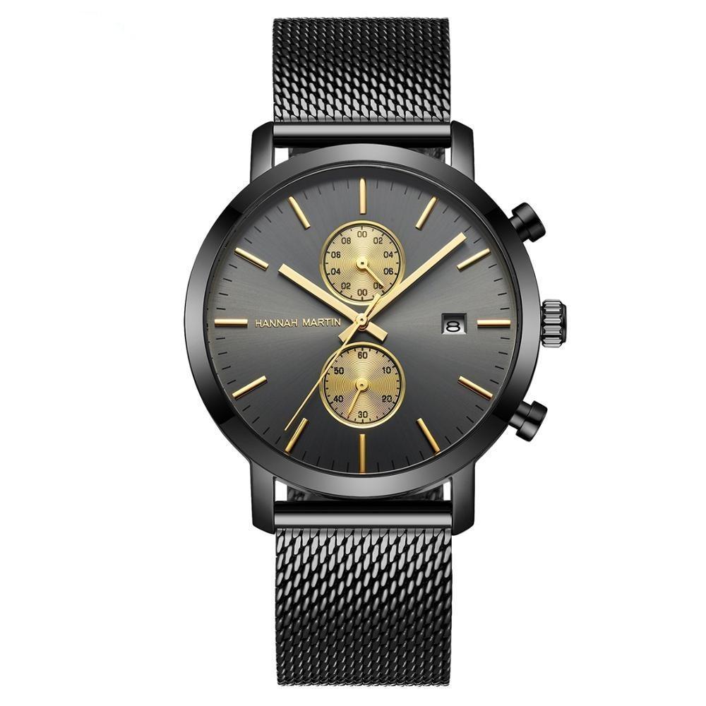 Lorenzo Minimalist Chronograph Sport Watches Hannah Martin Black & Gold 