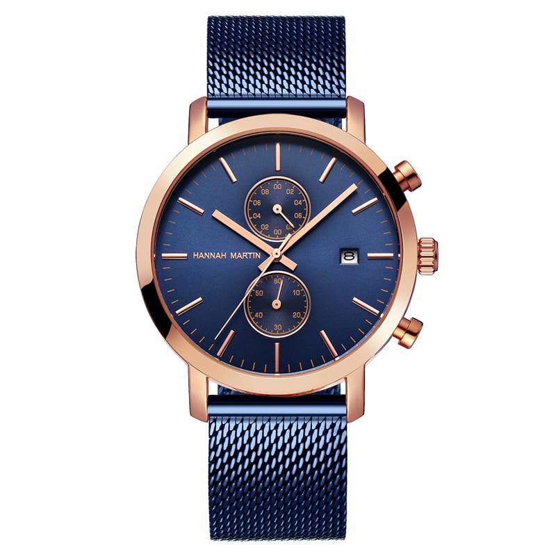 Lorenzo Minimalist Chronograph Sport Watches Hannah Martin Blue & Gold 