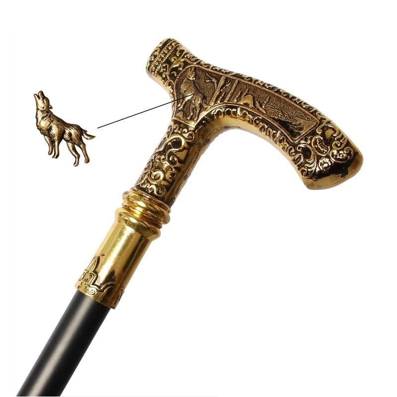 Louis Wooden Walking Stick With Wolf Head Handle GR 