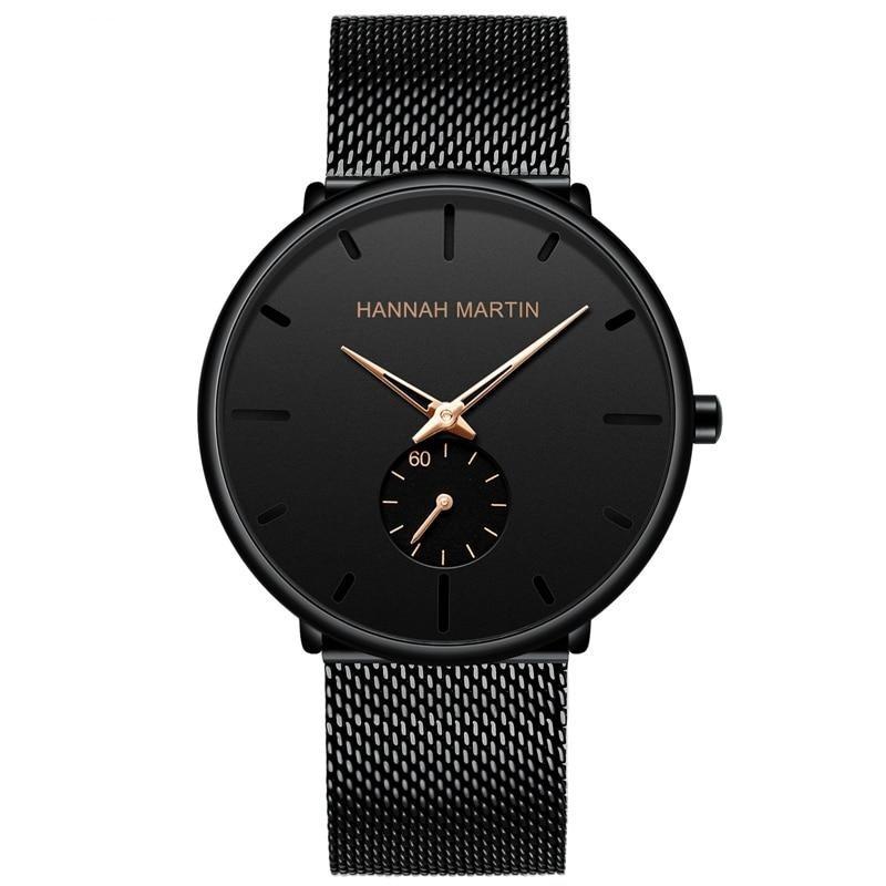 Lucas Classic Men Watch With Black Milanese Strap Hannah Martin Gold Details 