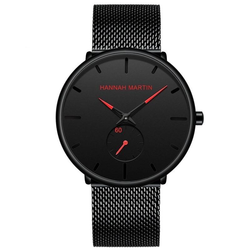 Lucas Classic Men Watch With Black Milanese Strap Hannah Martin Red Details 