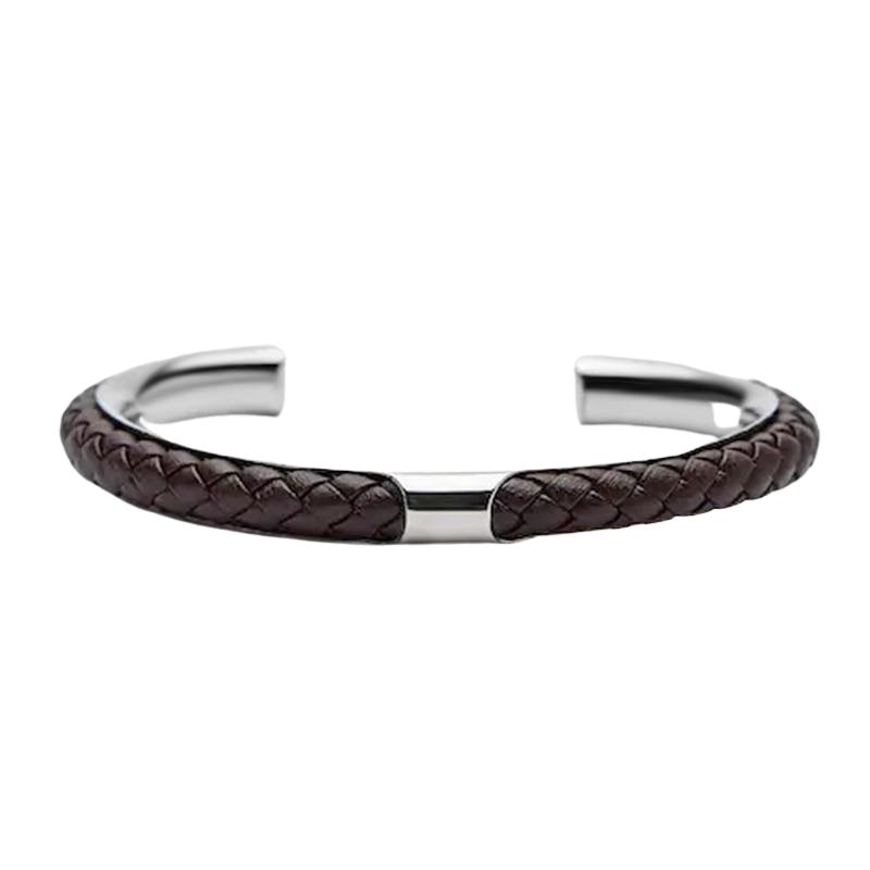 Lupo Braided Leather & Stainless Steel Cuff Bracelet GR 