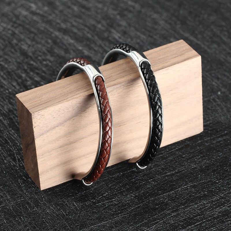 Lupo Braided Leather & Stainless Steel Cuff Bracelet GR 