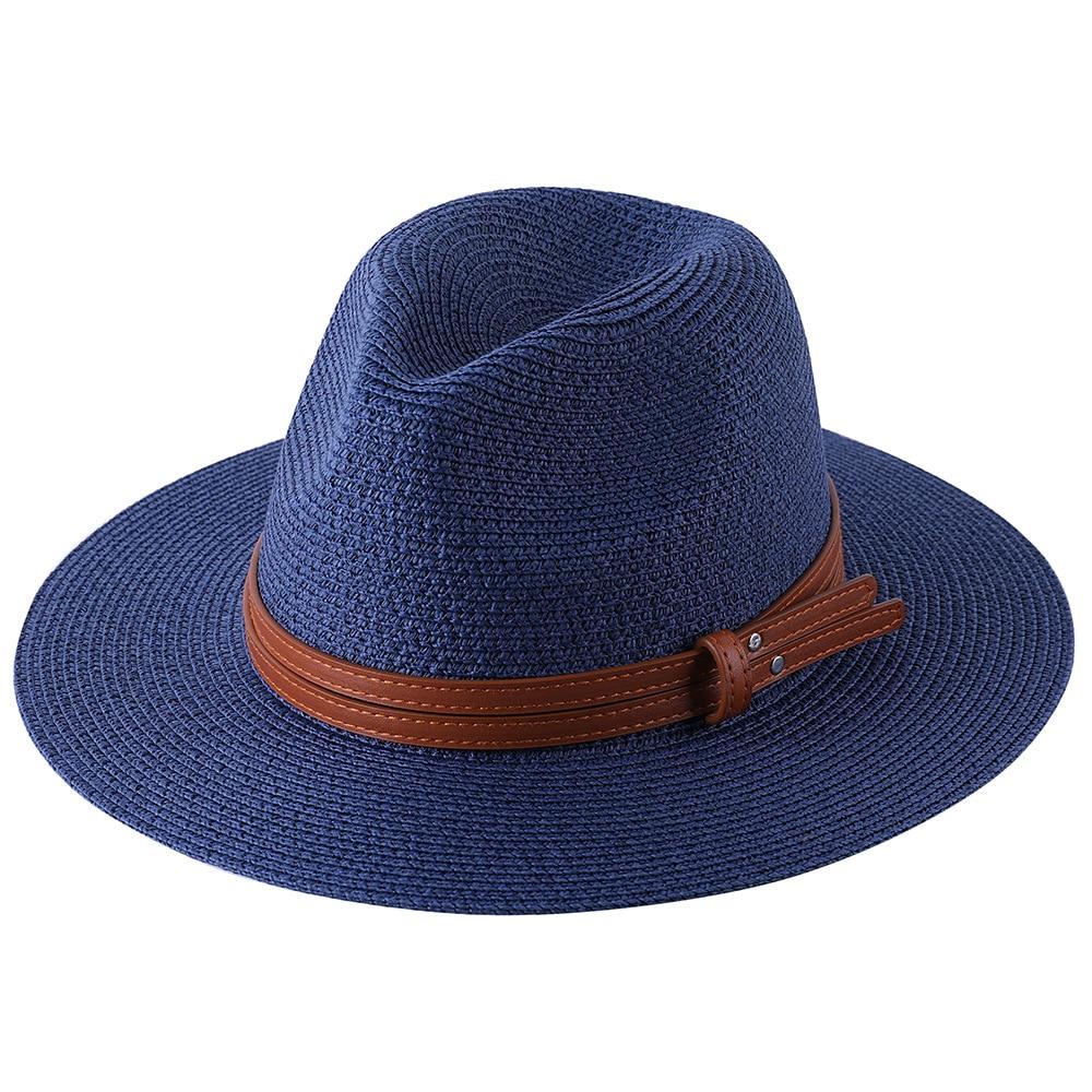 Malaga Panama Hat With Leather Band GR Navy blue 56-58cm 
